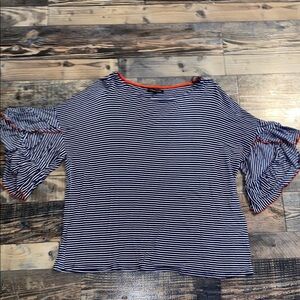 Jeanne Pierre striped blouse with ruffle sleeves size large